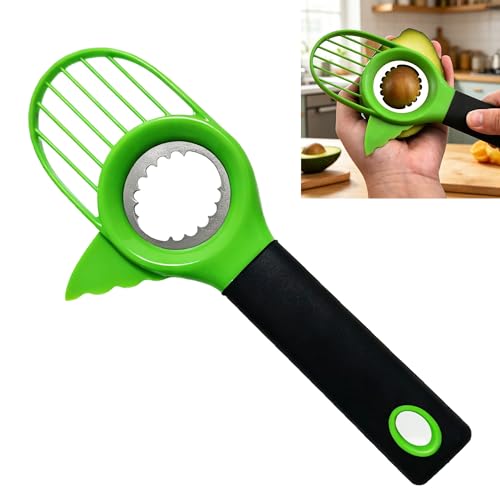 Smaoqingji Couteau à Avocat 3 en 1 – Dénoyauteur et Trancheur, 1 Pièce, Vert et Noir