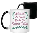 Funny Gift Humorous Gift for Music Lovers Men Women - Astronaut Playing Electric Guitar Space Print Design - for Any Occasion - Inspirational Quote on 11 Oz White Ceramic Color Changing Mug