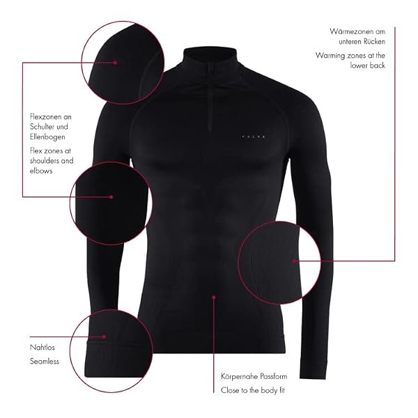 FALKE Men's Maximum Warm Tight Fit Longsleeved Zip Base Layer Top, Thermal Underwear, Breathable Quick Dry, Nylon, 1 Piece by FALKE - Used condition - Image 2