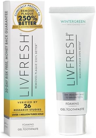 LIVFRESH Toothpaste Gel, Clinically Proven to Remove Plaque 250% Better, Does Not Irritate Gums, Reduces Tartar Buildup, Freshens Breath, SLS Free Dental Gel, Wintergreen