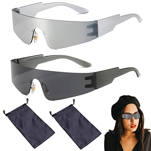DMNQ Gafas de sol Futuristas, 2 Pieza Gafas de sol Futuristas sin Bordes Gafas de sol Cíclope Gafas de Fiesta de Halloween Gafas de Fiesta Cosplay Disfraz Anteojos Accesorios para Fotos Gafas Cover