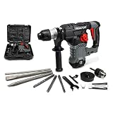 Practixx SDS-Plus Bohrhammer PX-BH-7V | 7 Joule Schlagkraft | 1500W Bohrmaschine | 6 variable Geschwindigkeiten 0-920 U/min | 4250BPM | 3m Kabel & 32mm Bohrleistung | mit Koffer, Bohrer & Adapter