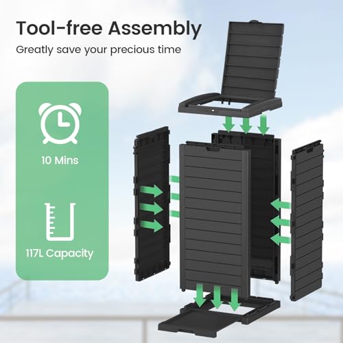 Miniatura 5 de Giantex Cubo De Basura Para Exterior De 118 L, Con Tapa Y Asa, Contenedor De Basura Impermeable Con Bandeja De Recogida, Cubo De Basura Para Jardín, Terraza, Balcón 1, Negro