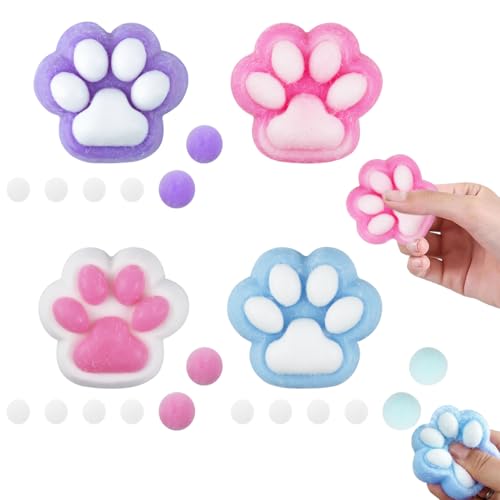 4 Piezas Juguete para Apretar con Pata de Gato,Juguete Squishy Patte de Gato,Juguete de Silicona Squeeze Patte de Gato,Juguetes Antiestrés para Niños y Adultos, Relajarse y Fiesta