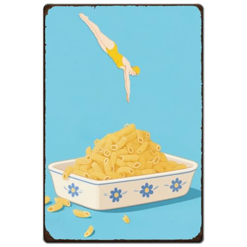 SUPERDANT Macaroni au Fromage Plaque Metal Vintage Fille Plongeant Plaque Murale Decorative Nourriture Affiche Vintage Abstrait Décor Panneau Decoratif Exterieur Metal
