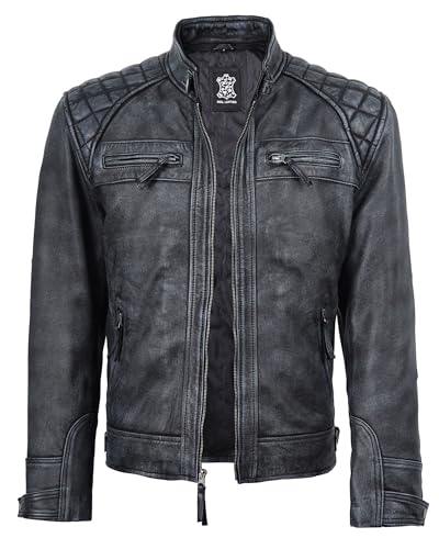 Image of fjackets Mens Leather Jacket Moto Style Real Lambskin Leather Jacket, Quilted Cafe Racer Classic Zip Up Biker Jacket for Men