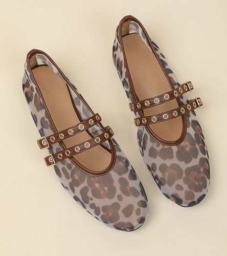 Image of Mesh Ballet Flats Shoes for Women Comfortable Studded Mary Jane Shoes Ballerina Buckle Strap Business Office Work Dress Shoes