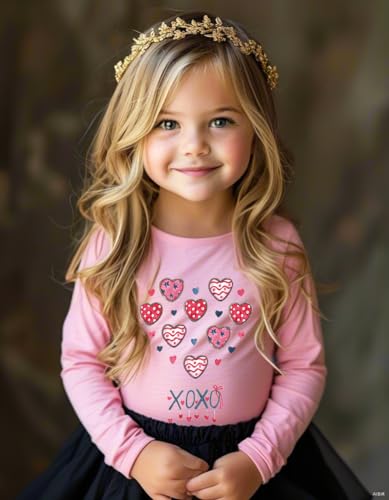 Toddler Girls Valentine Shirt Kids Tee Shirt Love Heart Shirt for Girl XOXO Holiday Ruffle Long Sleeve T-Shirt 2-7T3
