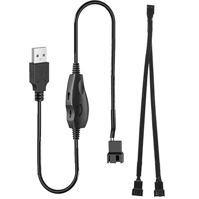 Gebildet 12V Voltage Step-Up USB to 3-Pin and 4-Pin PC Fan Sleeved Power Adapter Cable+Splitter Cable 1 to 2 with Switch and Speed Regulator