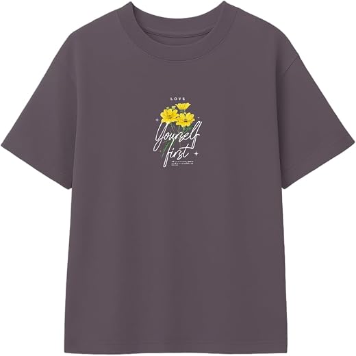 TeeSlix Oversized Cotton T-Shirt for Women Half Sleeve |Love Yourself First Printed Tee|Breathable Loose Fit Motivational ...