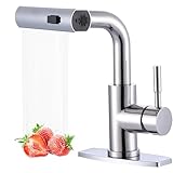 Bar Sink Faucet Single Hole - for Bar Small Kitchen Bathroom Faucets with cUPC Supply Lines, 3 Water Modes Wet Bar Faucets 360 Swivel Prep Sink Faucet with Pull Out Sprayer, Chrome