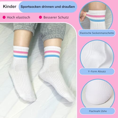 Jeayita Socken Mädchen 95% Baumwolle Sportsocken Kinder Tennissocken Kinder Atmungsaktiv Elastisch Schulkind Kindersocken12 Paar