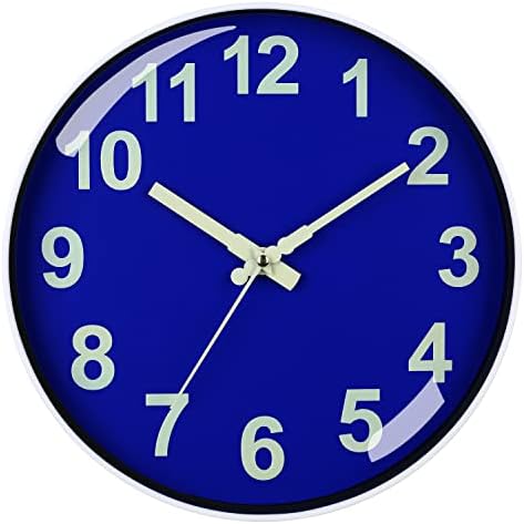 BECANOE Wall Clocks Night Light Function 12 Inch Non-Ticking Silent Quartz Decorative Clock Arabic Numerals Home/Kitchen/Office/School Clock Easy to Read Blue