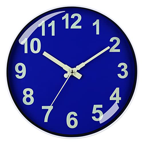 Becanoe Wall Clocks Night Light Function 12 Inch Non-Ticking Silent Quartz Decorative Clock Arabic Numerals Home/Kitchen/Office/School Clock Easy To Read Blue #TOP4