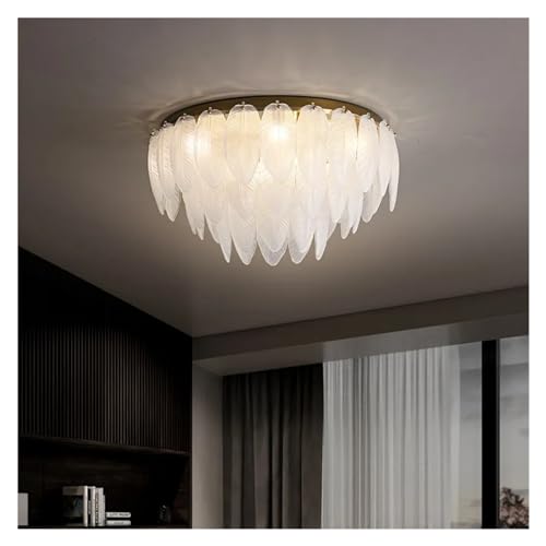 Lámpara de techo de vidrio blanco con detalles dorados para salón
