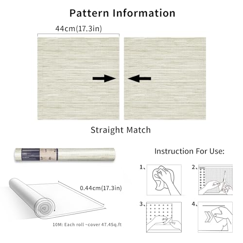 Simon&Siff Cream Textured Grasscloth Peel and Stick Wallpaper 17.7"x394" Neutral Faux Grassweave Wallpaper Waterproof Self Adhesive Removable Wallpaper Mural for Home Decor Bedroom Kitchen Cabinet by Simon&Siff - Used condition - Image 8