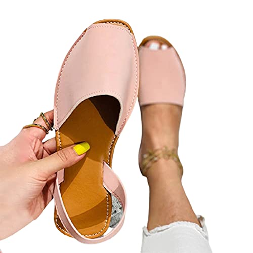 Image of Syfinee Peep-toe Sandals for Women,Fish Mouth Faux Leather Shoes Summer Beach Flat Heel Shoes