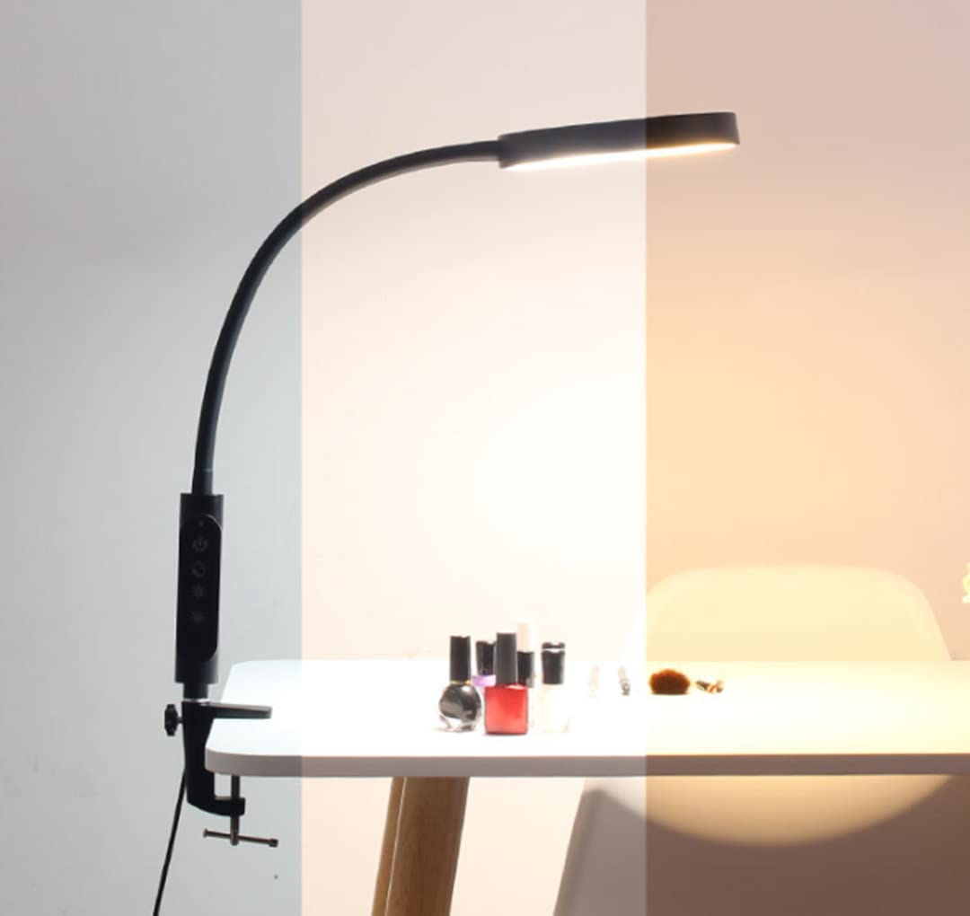 Klemmlampe LED Schreibtischlampe 12W Leselampe Flexibles Klemmlicht 3 Farb & 5 Helligkeitsstufen Schwanenhals Klemmleuchte für Schlafzimmer Augenpflege Büro Tischlampe Schwarz
