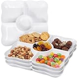 4 Bandeja para Aperitivos, Plato Snack 5 Compartimentos de Plastico Blanco | Platos para Aperitivos, Frutas y Dips, Platos de Plástico para Aperitivos para Picnic y Eventos, Lavable y Apilables