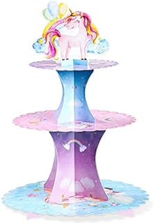 3 Tier Unicorn Cupcake Stand Watercolor Unicorn Cardboard Cupcake Holder Pink Girl Party Dessert Tower Rainbow Treat Stand for Kids Unicorn Birthday Decor Baby Shower Family Gathering Supplies
