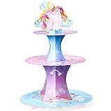 3 Tier Unicorn Cupcake Stand Watercolor Unicorn Cardboard Cupcake Holder Pink Girl Party Dessert...