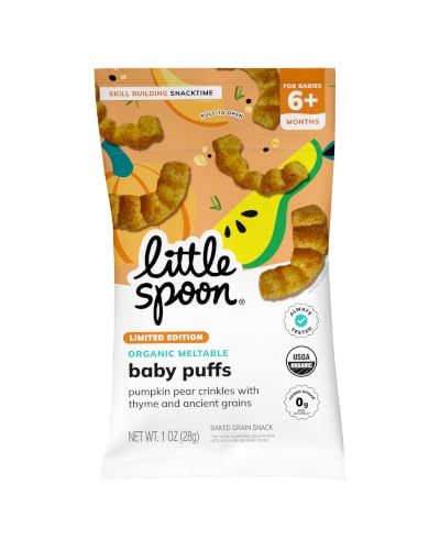 Image of Little Spoon Pumpkin Pear Crinkles, Organic Baby Puffs, 1 Oz Bag, 4 Pack