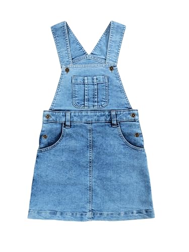 Image of KiddoPanti Girls Solid A-Line Fit Pinafore 5 Pocket Denim Dungaree Skirt