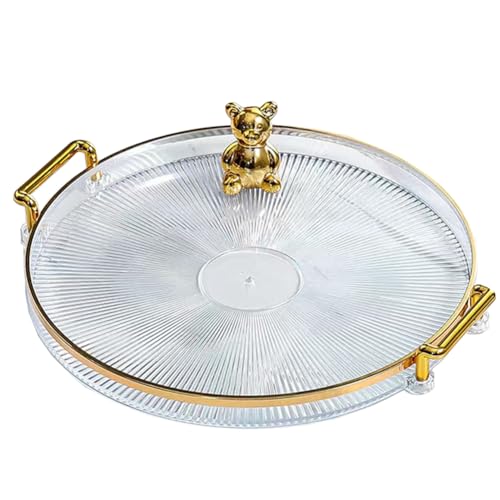 10.6" Round Decorative Tray with Handle, Modern Vanity Tray & Ottoman Serving Tray, Coffee Table, Kitchen & Bathroom for Coffee, Breakfast, Food & Beverages (Transparent) - Cosy Home Interiors 10.6" Round Decorative Tray with Handle, Modern Vanity Tray & Ottoman Serving Tray, Coffee Table, Kitchen & Bathroom for Coffee, Breakfast, Food & Beverages (Transparent)