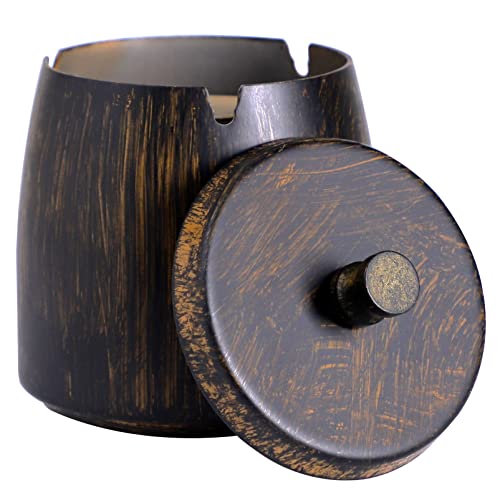 VVMONEタバコ用蓋付き灰皿、ステンレススチール製無煙防風灰皿、滑り止めマット付き、屋内と屋外に最適 (ブロンズ, 12 X 10 X 11cm)