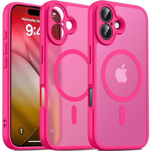 Image of Oterkin Magnetic for iPhone 17 Case Matte,Upgraded Full Camera Protection Compatible with MagSafe Frosted Translucent Shockproof Anti-Scratch Slim Fit Case Military Grade Protection 6.3'' (Hot Pink)