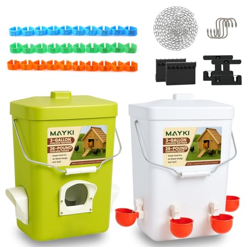 MAYKI Chicken Feeder and Waterer Set, 3 Gallon/26 LB No