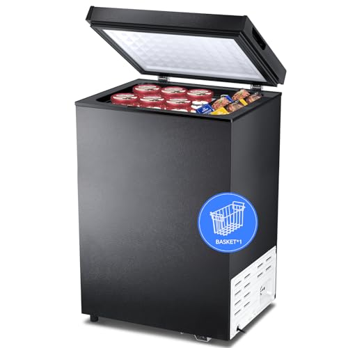 Kismile 2.8 Cubic Feet Chest Freezer with Removable Basket Free Standing Top Open Door Compact Freezer with Adjustable Temperature for Home/Kitchen/Office/Bar