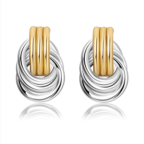 shinelab Knot Link Earrings for Women Chunky Circle Drop Dangle Earrings Studs Trendy Jewelry