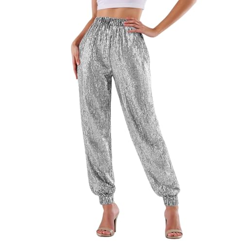 Pantalon de loisirs élégant serti paillettes haut de gamme fluide femme