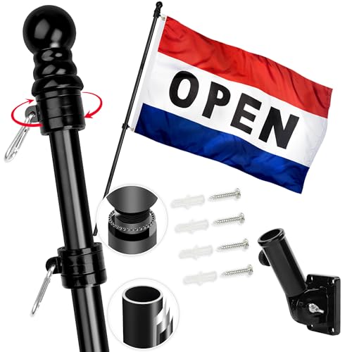 XIFAN Open Flag 3x5 FT Double Sided Outdoor with 6FT Stainless Steel No Tangle Spinning Flag Pole and Adjustable Bracket – Businesses Open Sign Flag Set