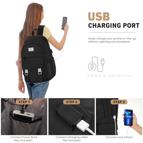 Image of WINDARS School Backpack for Teen Girls, Cute College Backpacks for Women Students Aesthetic Bookbag Large 15.6 Inch Laptop Bag Middle School Travel Back Pack (Black)