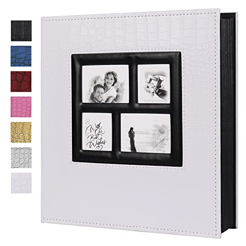 RECUTMS Photo Album 4x6 600 Pockets Black Pages Large Capacity Leather Cover Wedding Family Anniversary Photo Albums (White, 600 Pocket)