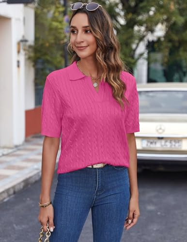 Image of Zeagoo Women Short Sleeve Sweater Pullover Polo Tops V Neck Knit Casual Soft Pullover Shirt