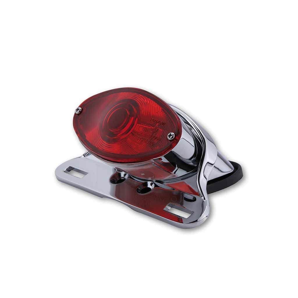 Feu Arrière Chrome Eye 12V Pour Harley & Chopper - Noir, 5" X 2,5" | Certification EMARK, Montage 2" - 4