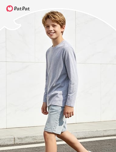 Image of PATPAT Boys Long Sleeve Shirts Cotton Solid Crew Neck Basic Shirts 5-16 Years