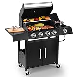 RYHOFOUD Q043-4-Burner w/Side Burner Gas Grill with 292 SQ.IN. Outdoor Grill with 44,000 BTU,Propane Grills with Top Cover Lid,Grills Outdoor Cooking for Patios,Camping,Balcony,Garden