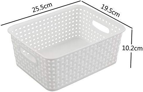 Hokky 6-Pack White Plastic Weave Basket, Woven Rattan Storage Basket, Desktop Storage Box