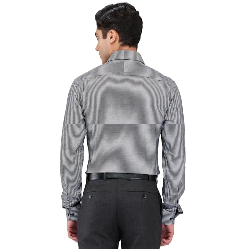 Image of Raymond Men's Slim Fit Formal Shirt | Pure Cotton Structured Weave Semi Cutaway Collar Business Wear Black