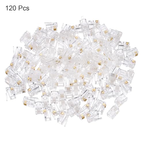 QUARKZMAN Telefonmodularstecker Männlich RJ11-Stecker, Kupferkern 4P4C Flachkabel Buchsenadapter Klar 120 Stück