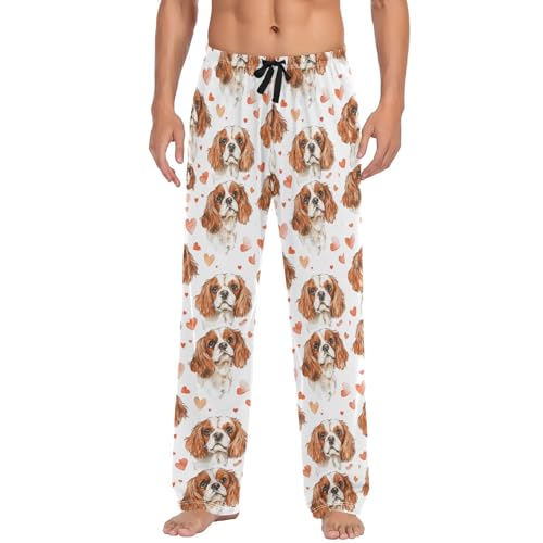 Cavalier King Charles Dog Heart White Pajama Pants Mens Lounge Pjs