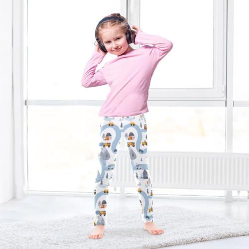 ALAZA Girls' Leggings Children's Yoga Pants Skinny Printed Dance Blue Road Vehicle Comfortable 4T3