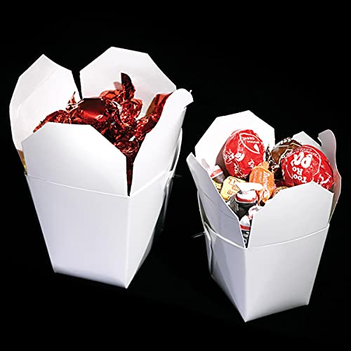 Qqoutlet White Chinese Asian Paper Take Out Box With Wire Handle, Leak And Grease Resistant Stackable To Go Boxes (10, 16 Oz) #TOP3