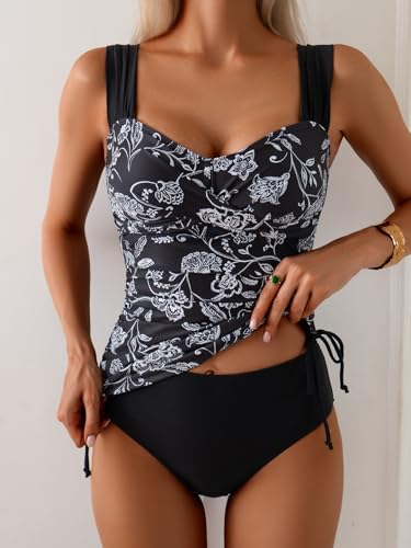 Image of B2prity Tankini Swimsuits for Women Tummy Control Two Piece Bathing Suit High Waisted Wrap Swim Suit with Bottom Swimwear