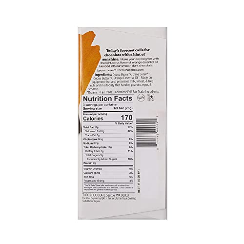 Theo Chocolate Orange Organic Dark Chocolate Bar, 70% Cacao, 1 Pack | Vegan, Fair Trade #TOP1