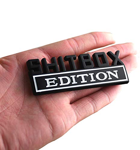 Image of 1Pc Metal Shitbox Edition CAR Emblem Badge 3D Sticker Decal Compatible with F-150 F250 F350 Silverado 1500 2500 3500 (Black White)